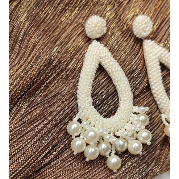 Anthro Deepa Gurnani Earrings Pearls Beaded Teardrop Tassel Bridal Formal - Picture 7 of 15